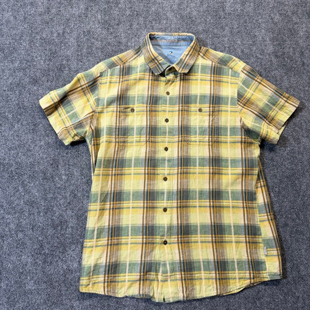 Kuhl Men's Large Plaid Short Sleeve Button Up Shirt Outdoor Hiking Casual